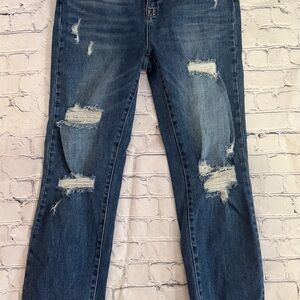Classic Blue Distressed Straight Leg Jeans